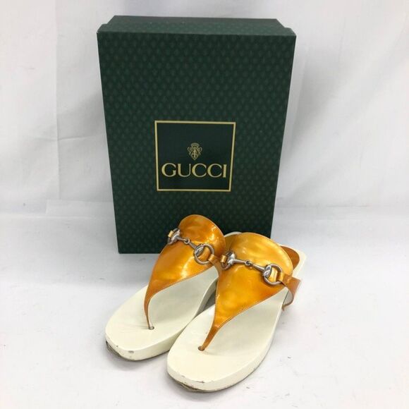 Gucci Y2K Gold Topaz Horsebit Platform Thong Sandals w/ Box Size EU 36/US 5.5 - Picture 2 of 11